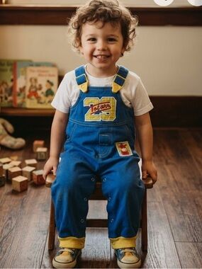 VTG  Blue Overalls with Yellow Details